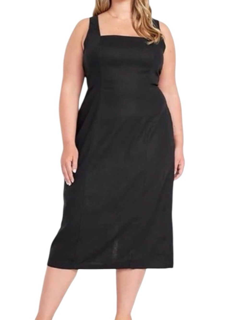 Old Navy Linen Blend Midi Dress XL Black Sleeveless Square Neck NWOT